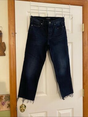 Banana Republic Dark Indigo Cropped Frayed-Hem Jeans